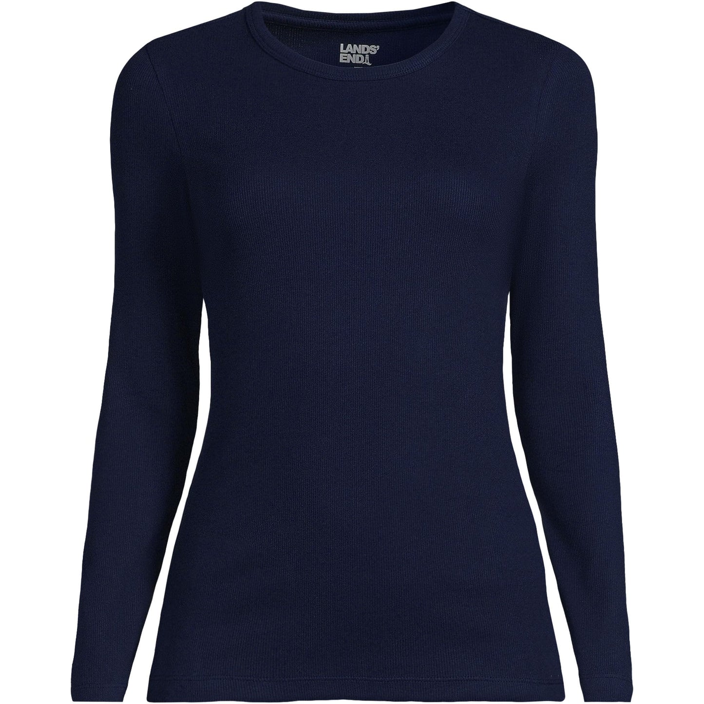 Lands' End Womens Long Sleeve Micro Rib Crew Deep Sea Navy Tall X-Large