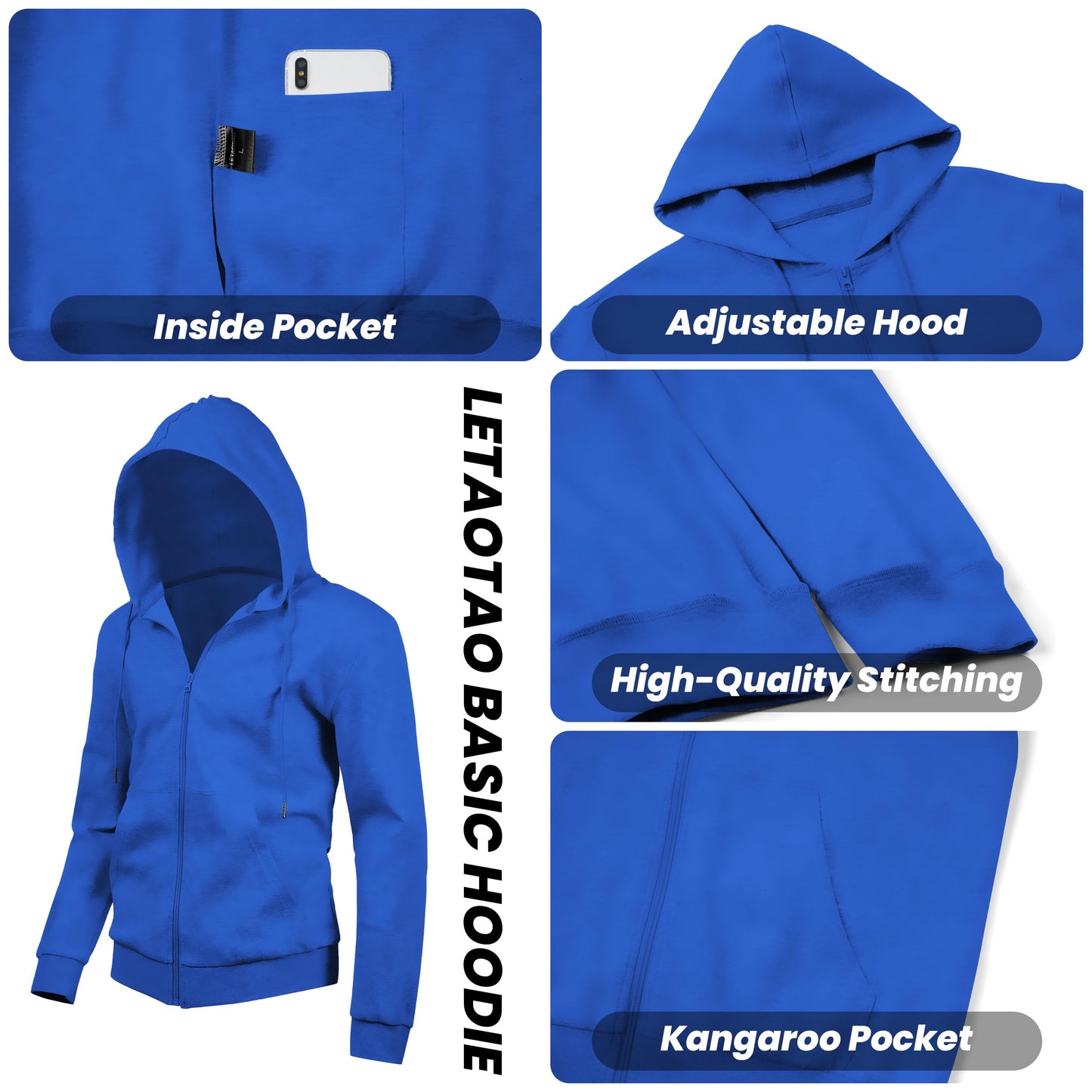 LETAOTAO Lightweight Hoodie Men Zip Up Hooded Sweatshirt Thin Slim Fit Jacket Available in Regular & Tall Sizes（Blue，Tall-M）