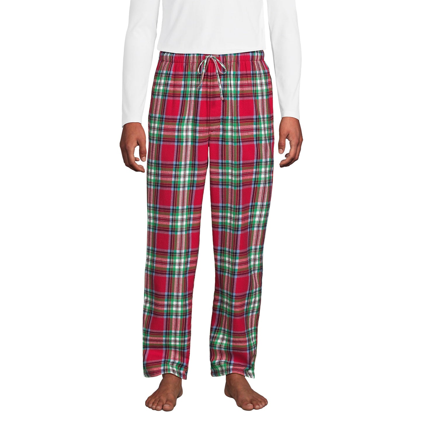 Lands' End Mens Flannel Pajama Pants Heritage Red Plaid Tall Medium