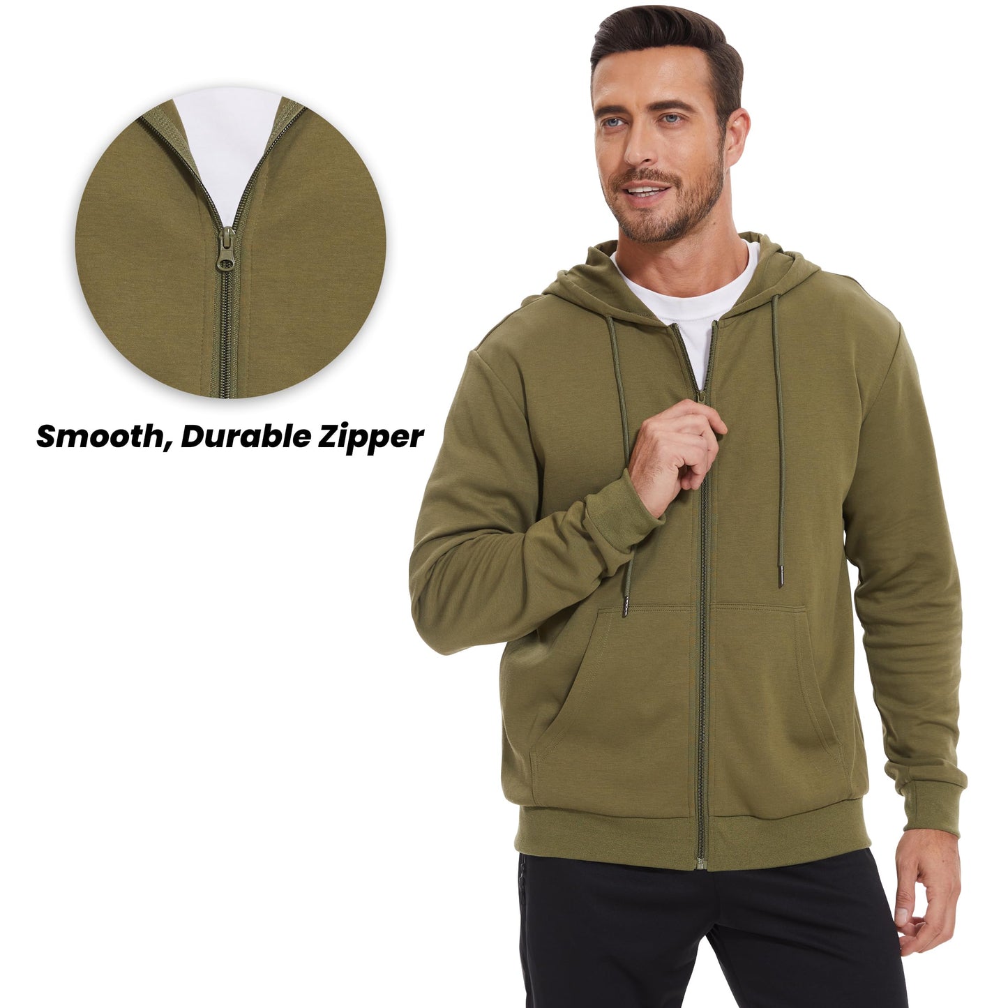 LETAOTAO Lightweight Hoodie Men Zip Up Hooded Sweatshirt Thin Slim Fit Jacket Available in Regular & Tall Sizes（Green，Tall-2XL）