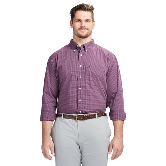 IZOD Men's Big and Tall Performance Comfort Long Sleeve Gingham Button Down Shirt, Plum Perfect, 3X-Large Tall