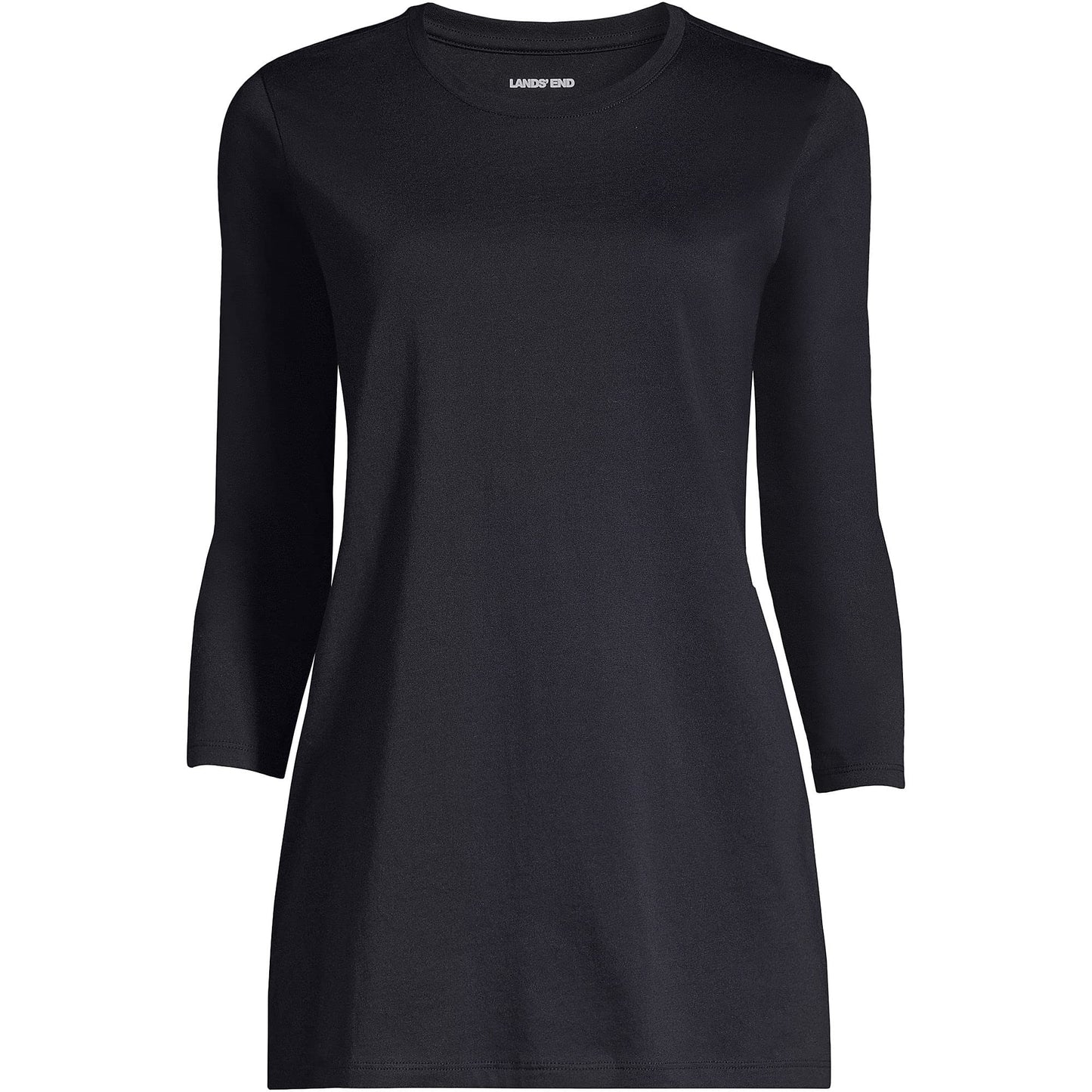 Lands' End Womens 3Q Cotton Supima Crew Neck Tunic Black Tall X-Large