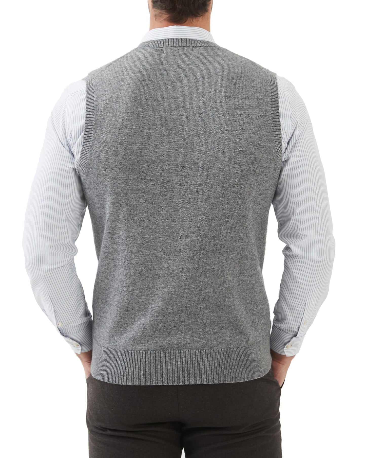 Kallspin Men's Big & Tall Wool Blended Vest Sweater Relaxed Fit V Neck Sleeveless Knitted Pullover (Light Grey L-Tall)