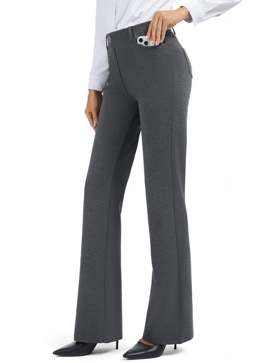 Tallemon Tall Womens 36" Inseam Boot Cut Dress Yoga Trousers Dress Pull On Belt Loops 4 Pockets Suit Work Pants, Charcoal, S