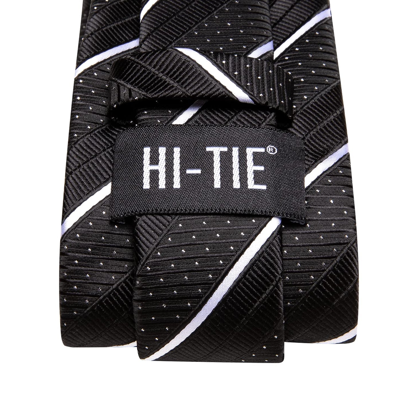 Hi-Tie Black and White Tie 63'' Long Ties for Men Silk Mens Ties Set Suit Necktie and Pocket Square Cufflink for Wedding