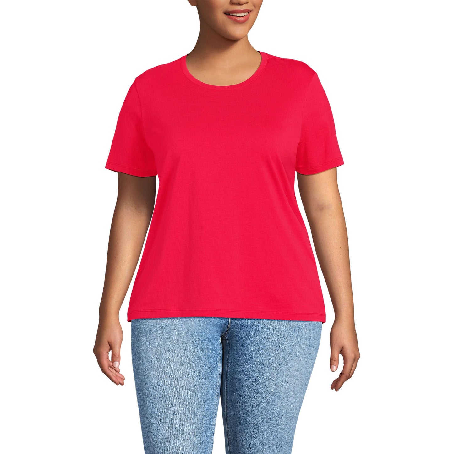 Lands' End Womens Short Sleeve Relaxed Supima Cotton Crew Neck T Shirt Berry Rouge Tall X-Large