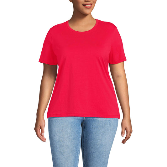 Lands' End Womens Short Sleeve Relaxed Supima Cotton Crew Neck T Shirt Berry Rouge Tall X-Large