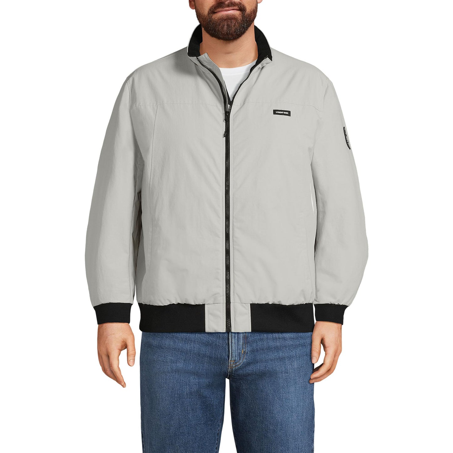 Lands' End Mens Squall Classic Bomber Jacket Soft Putty Tall Medium