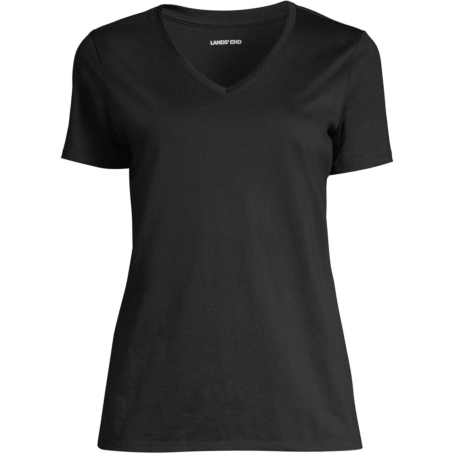 Lands' End Womens SS Relaxed Supima V Neck T Shirt Black Tall Large