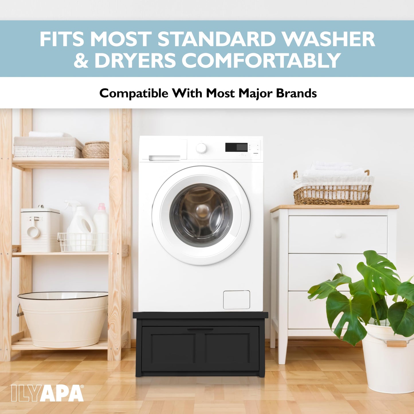 Ilyapa Washer and Dryer Stand - 28x28x16 in. Universal Laundry Pedestal, with Drawer - Washing Machine Base Compatible with Samsung, LG, GE, Maytag