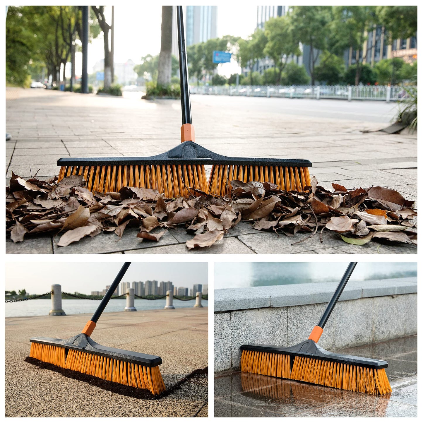 CLEANHOME 24”Push Broom Brush for Floor Cleaning with 65” Long Handle and Stiff Bristles, Heavy Duty Brush for Shop, Deck, Garage, Concrete,Indoor and Outdoor Broom,Orange