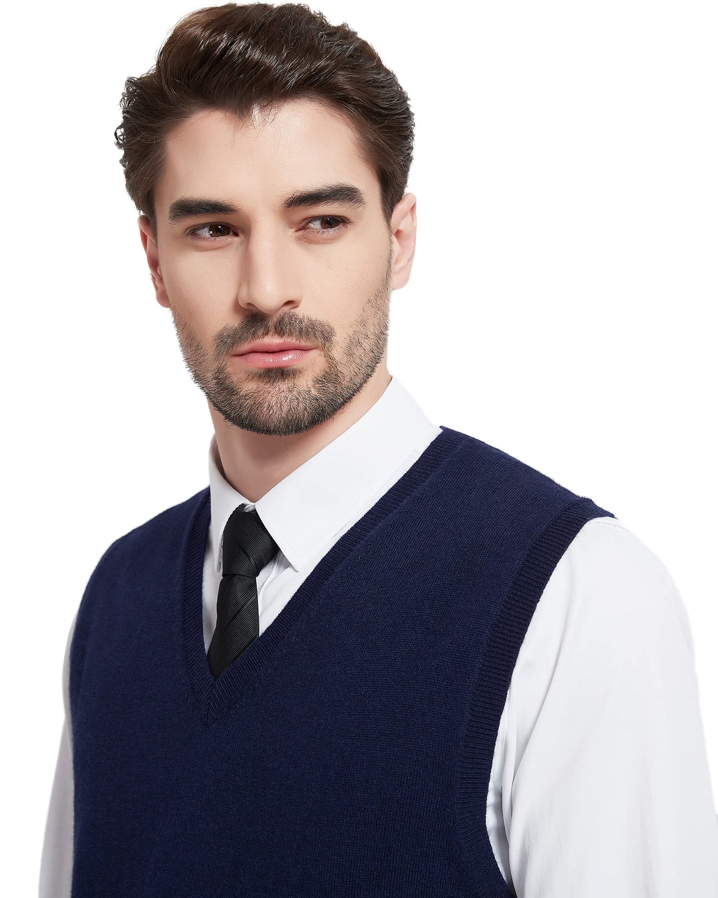 Kallspin Men's Big & Tall Wool Blended Vest Sweater Relaxed Fit V Neck Sleeveless Knitted Pullover (Navy Blue 3XL-Tall)