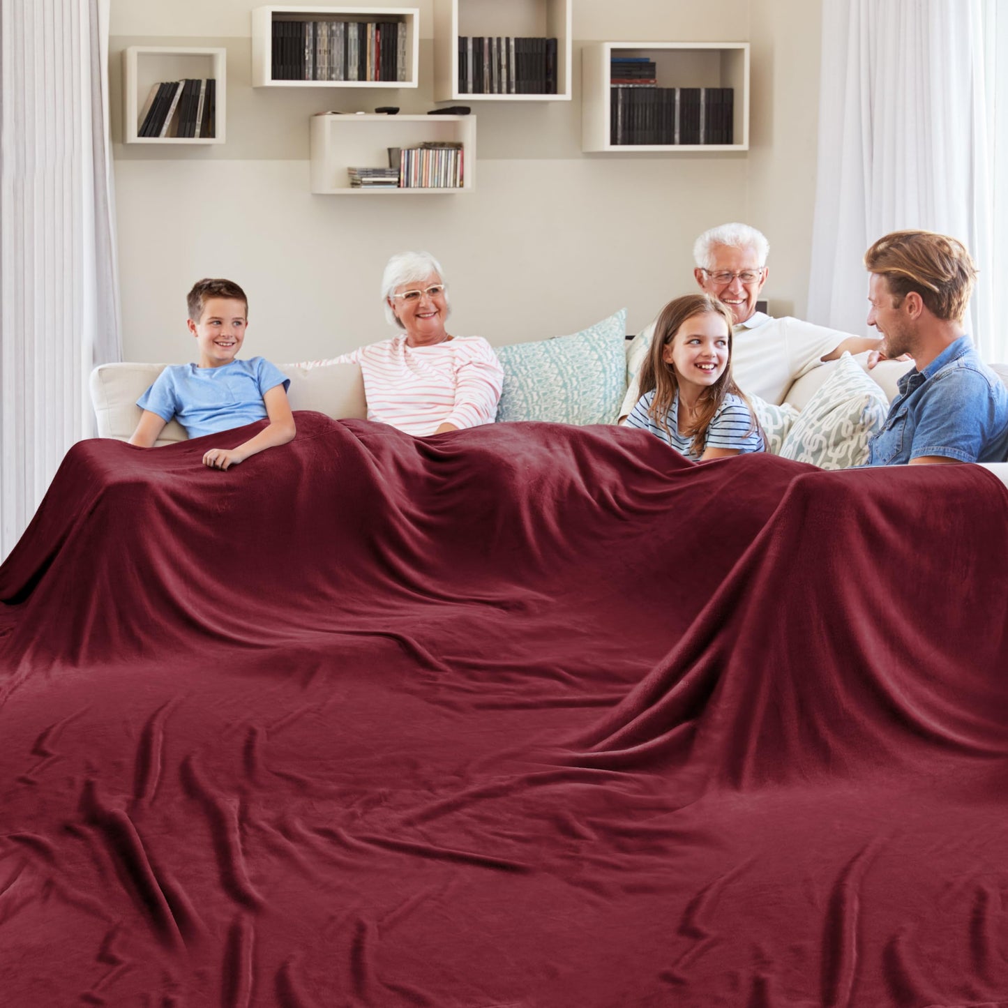 Edenleaf Big Oversized Extra Large Blanket, Huge Fleece 10'x10' Blanket, California King Warm Companion for Whole Family, Bed, Sofa, Couch, Travel, Camping 120x120 Wine