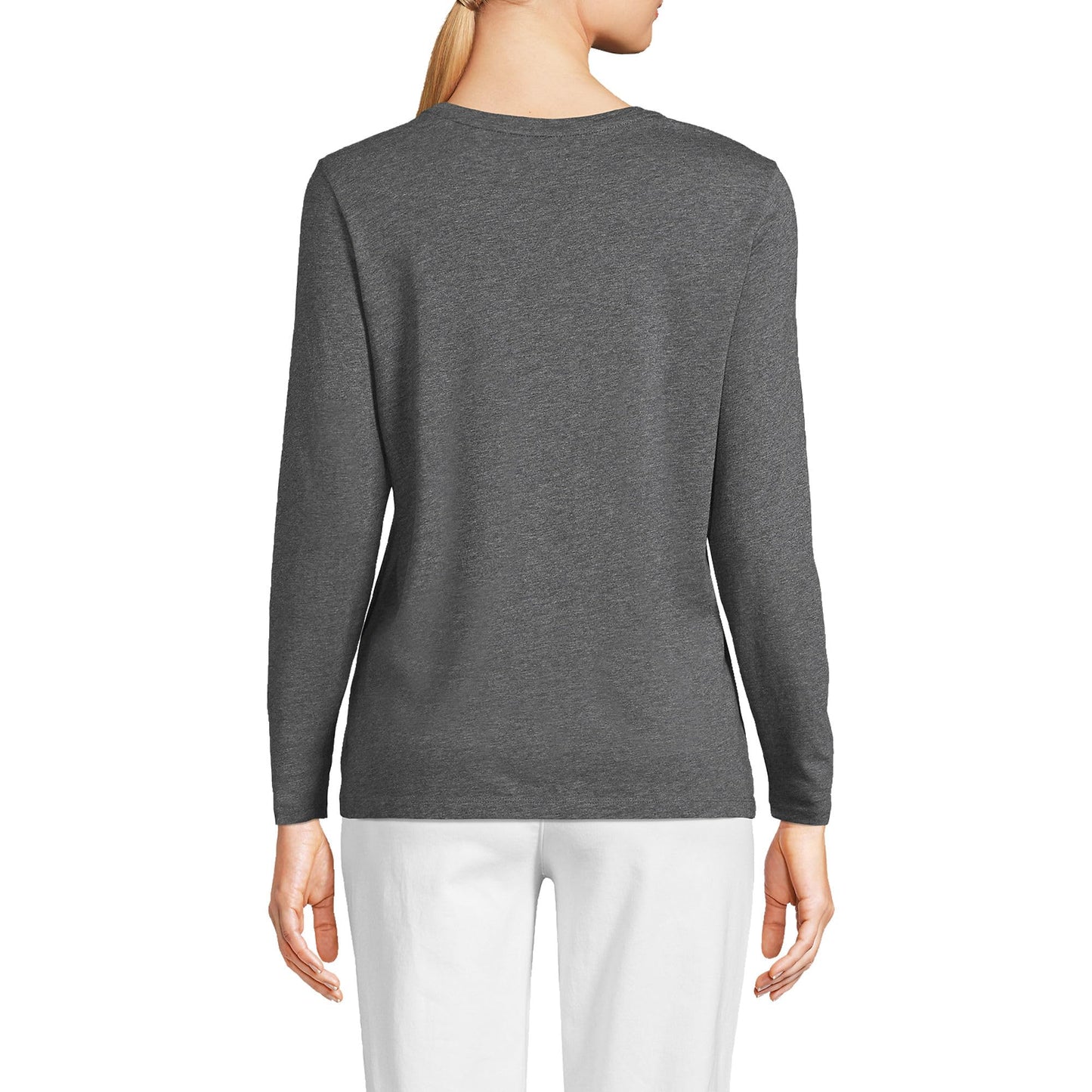 Lands' End Womens Long Sleeve Relaxed Supima Cotton Crew Neck T Shirt Charcoal Heather Tall Large
