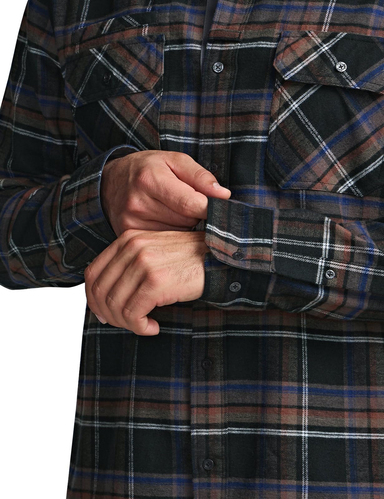 CQR Men's Flannel Button Down Shirts, Soft Cotton Plaid Long Sleeve Tactical Work Shirt, Warm Outdoor Essential with Pocket, Stealth Coal Miner, Large Tall