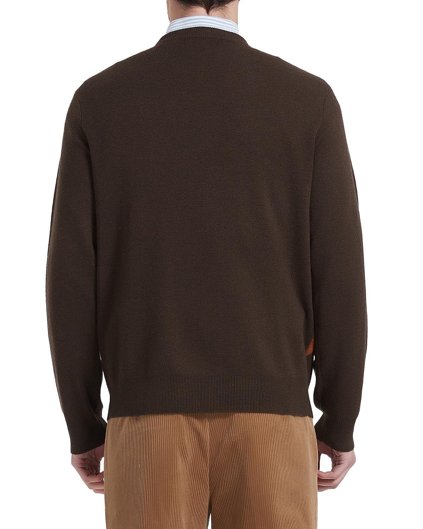 Kallspin Men's Wool Blend Crewneck Sweater Argyle Long Sleeve Pullover Sweater for Casual Or Dressy Wear(Brown,L-Tall)