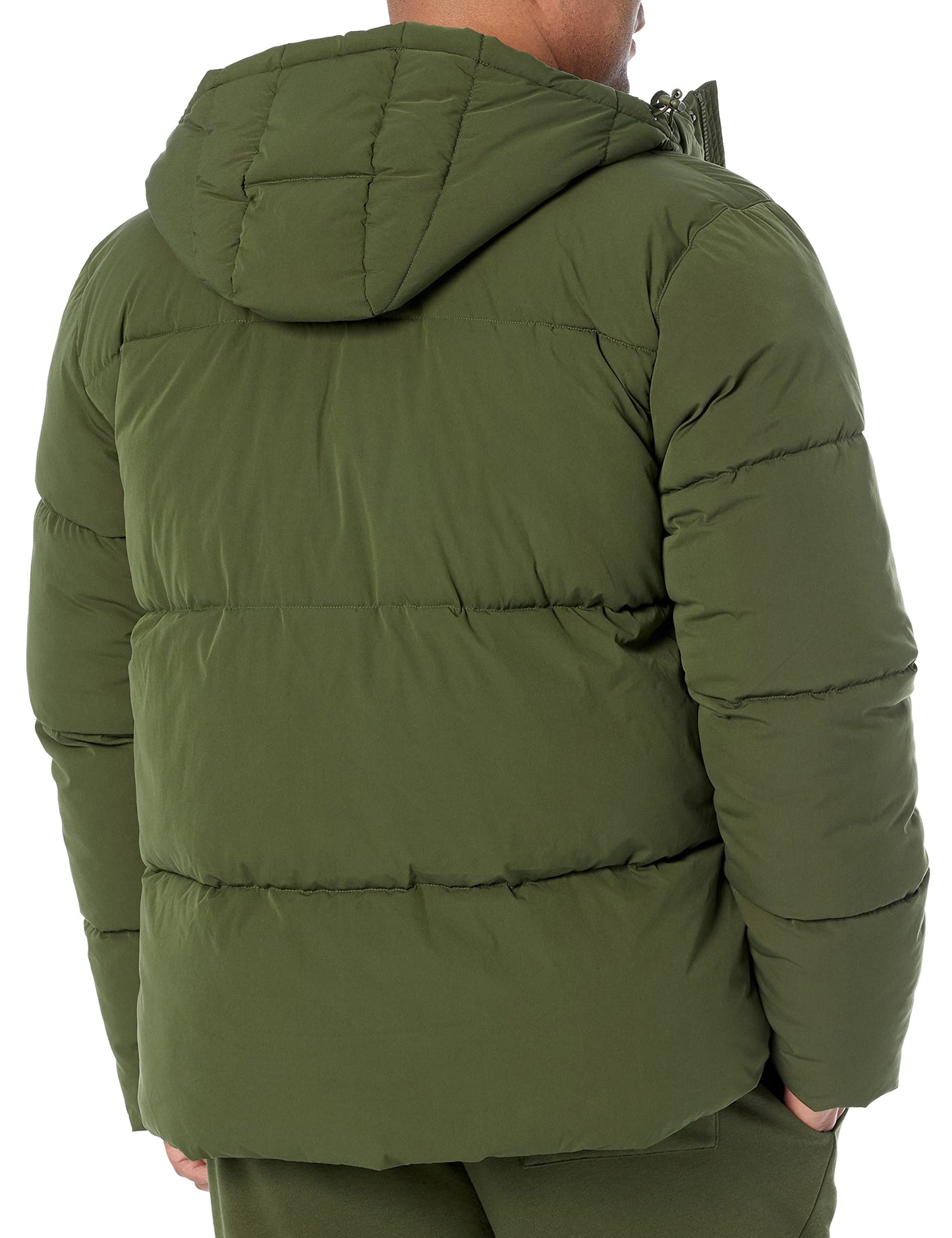 Amazon Essentials Men's Mid-Length Hooded Puffer Coat (Available in Big & Tall), Dark Olive, 4X-Large Big Tall