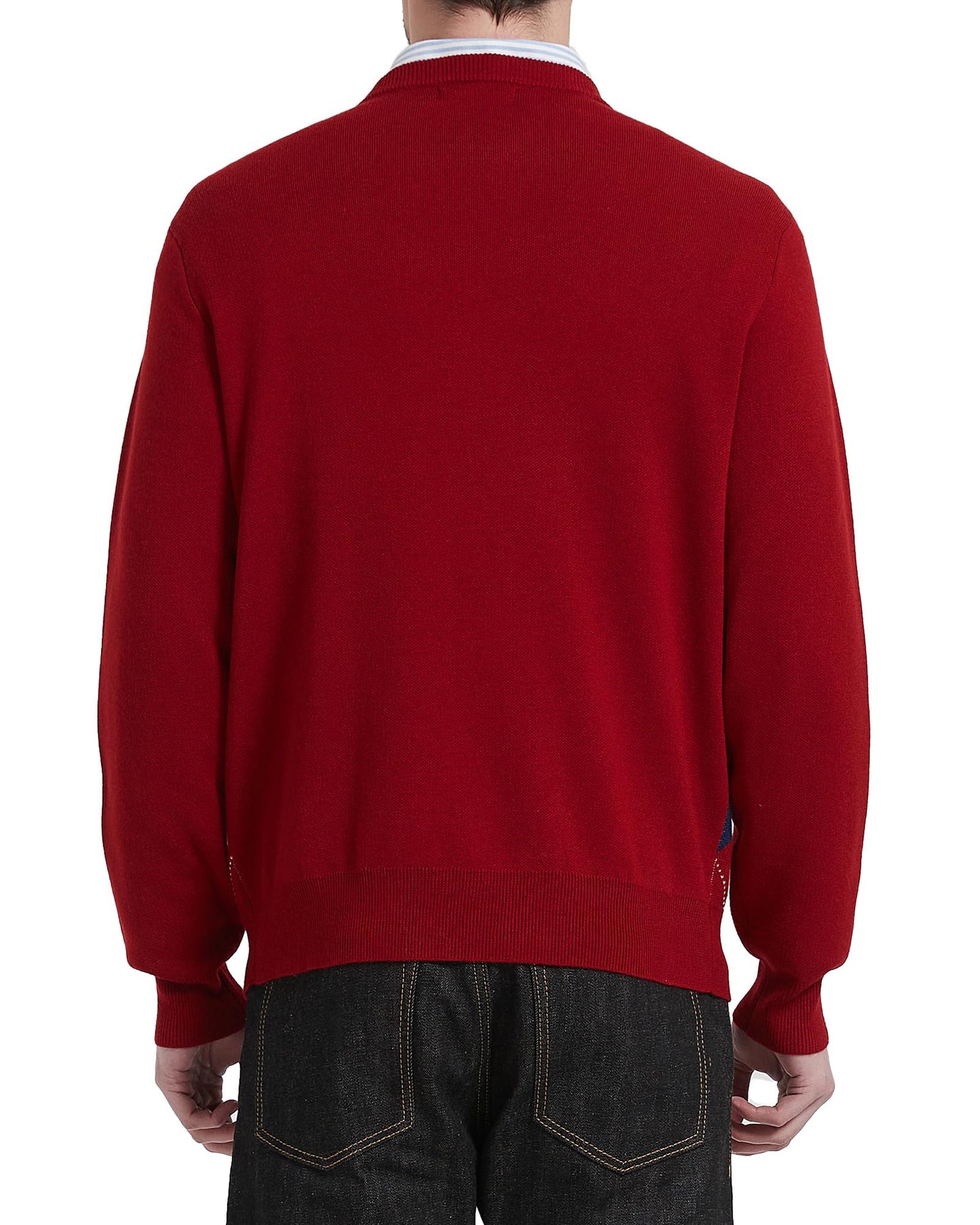 Kallspin Men's Wool Blend Crewneck Sweater Argyle Long Sleeve Pullover Sweater for Casual Or Dressy Wear(Burgundy Red,XL-Tall)