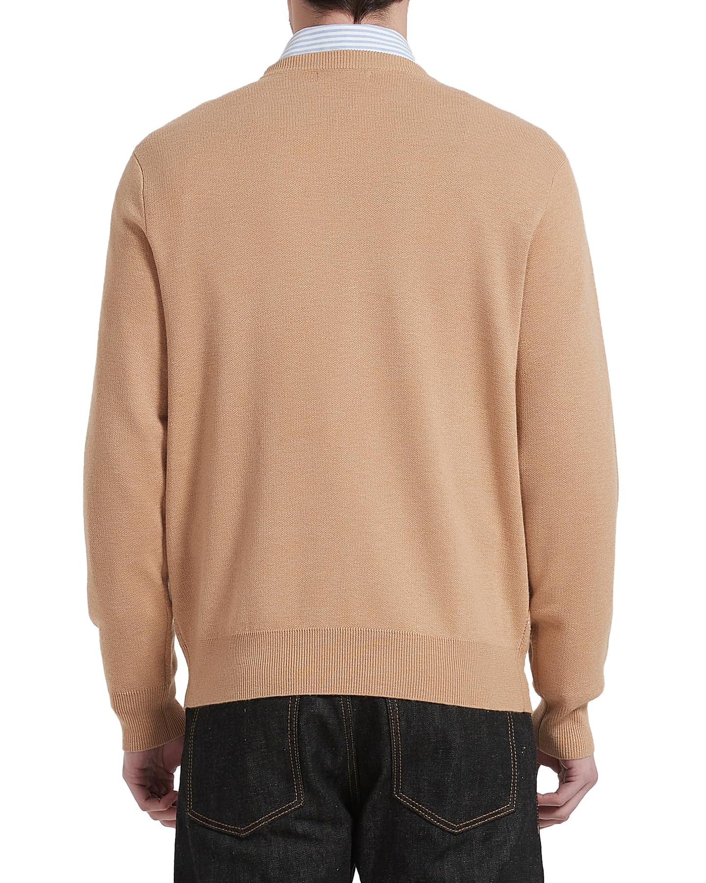 Kallspin Men's Wool Blend Crewneck Sweater Argyle Long Sleeve Pullover Sweater for Casual Or Dressy Wear(Khaki,L-Tall)
