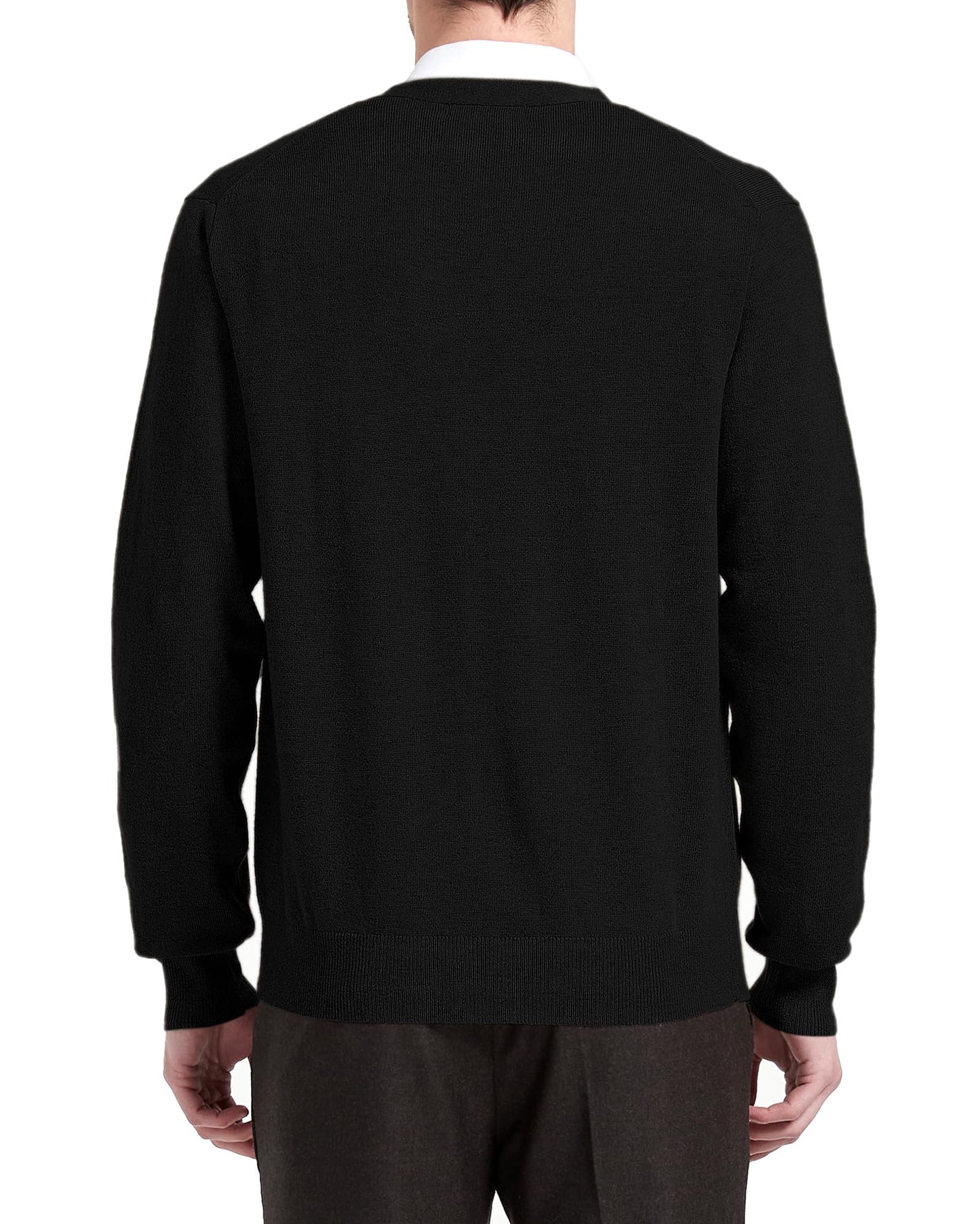 Kallspin Men's Tall Cardigan Sweaters Wool Blend V Neck Button Down Sweaters with Pockets(Black, L-Tall)