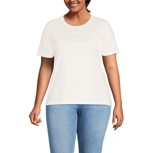 Lands' End Womens Short Sleeve Relaxed Supima Cotton Crew Neck T Shirt Ivory Tall Medium