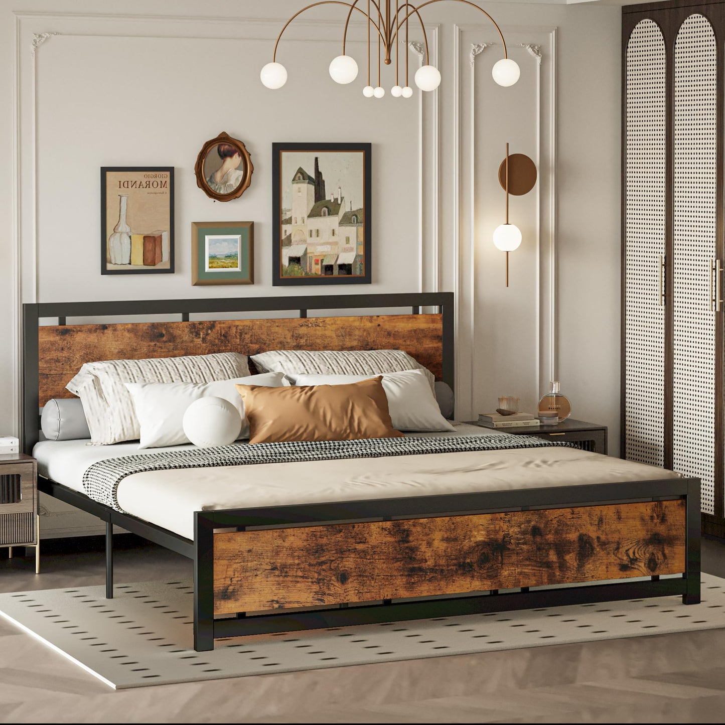 LIKIMIO California King Bed Frame with Headboard and Footboard, Metal Strong Supports, Easy Assembly, Noise-Free, No Box Spring Needed, Vintage Brown