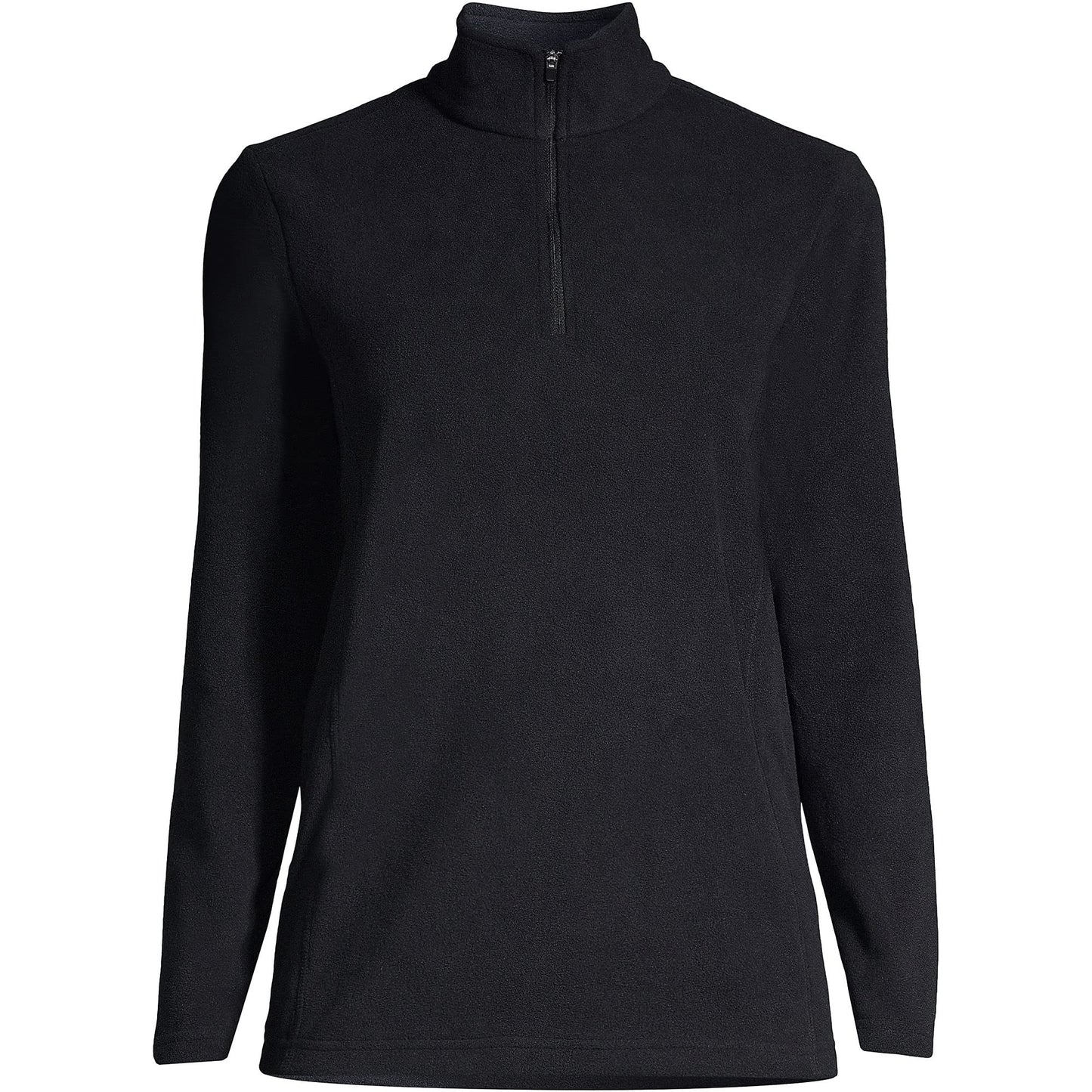 Lands' End Womens Quarter Zip Fleece Pullover Black Tall Large