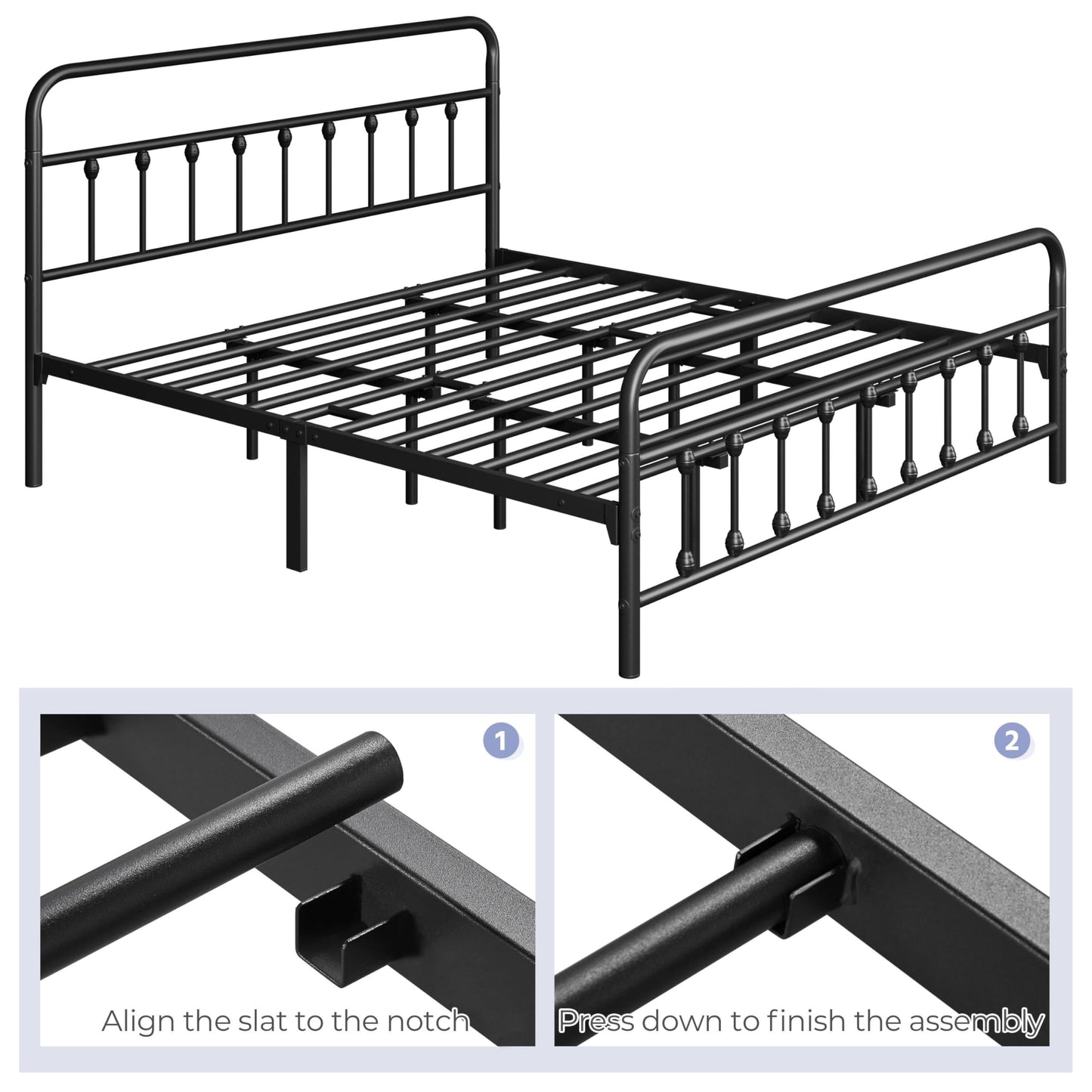 Yaheetech Classic Metal Platform Bed Frame Mattress Foundation with Victorian Style Iron-Art Headboard/Footboard/Under Bed Storage/No Box Spring Needed/California King Size Black