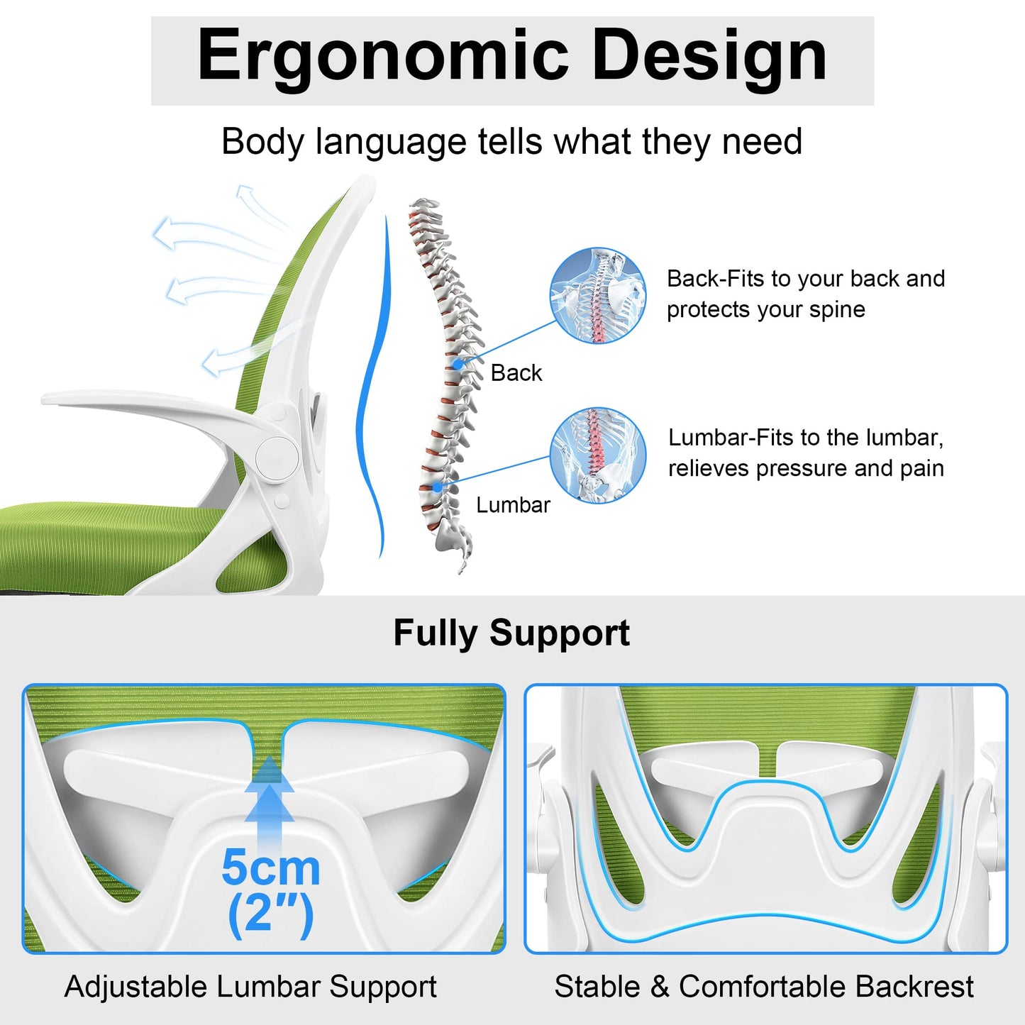 Primy Drafting Chair Tall Office Chair with Flip-up Armrests Executive Ergonomic Computer Standing Desk Chair with Lumbar Support and Adjustable Footrest Ring (Green)