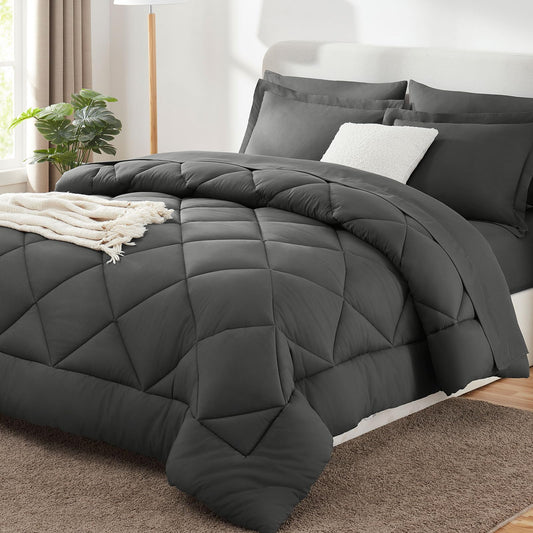 CozyLux California King Comforter Set with Sheets Dark Grey 7 Pieces Cal King Bed in a Bag All Season Bedding Sets with Comforter, Pillow Shams, Flat Sheet, Fitted Sheet and Pillowcases