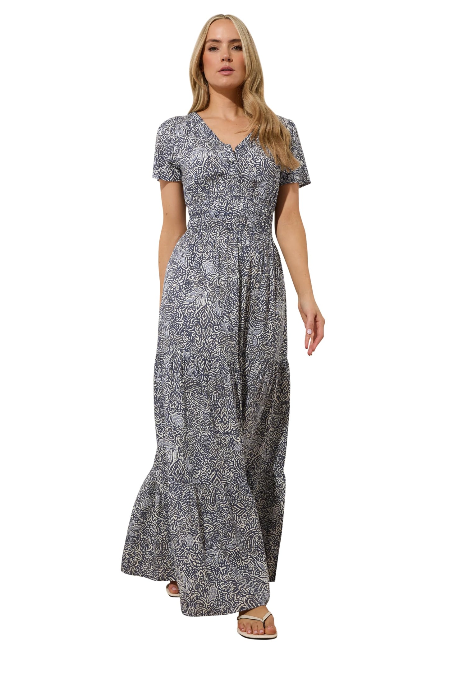 Long Tall Sally LTS Tall Abstract Tiered Maxi Dress Navy 16