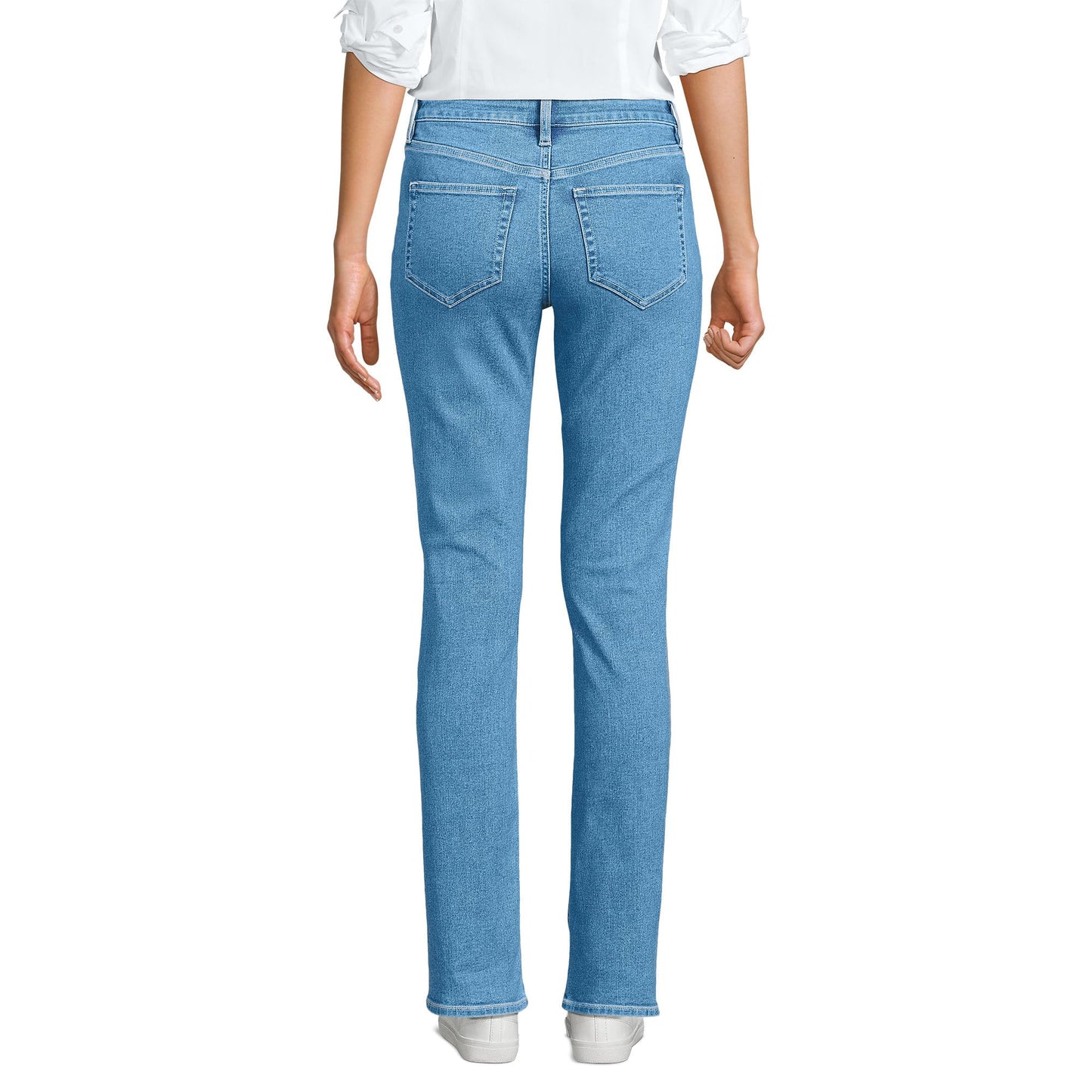 Lands' End Womens MR Straight Leg Blue Jeans-Recover Denim Hutton Blue Wash Regular 8 32