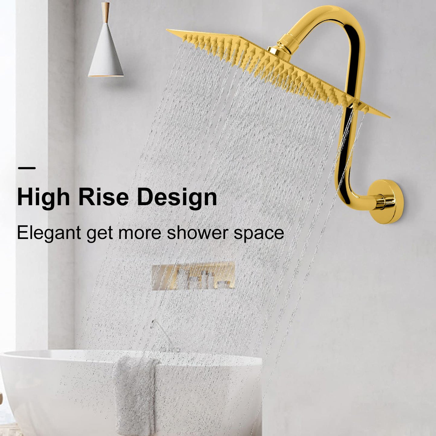 NearMoon S Shaped Shower Head Riser Pipe, Shower Extender Arm with Flange, Standard 1/2" Connection- Bathroom Accessory, 10 Inch (1 Pack,Chrome Gold)