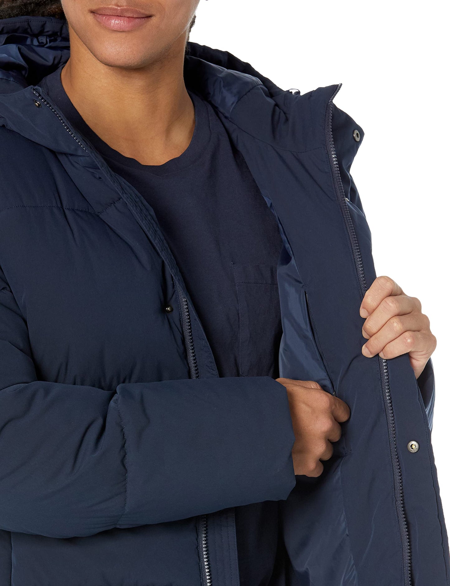 Amazon Essentials Men's Mid-Length Hooded Puffer Coat (Available in Big & Tall), Navy, 6X-Large Big Tall