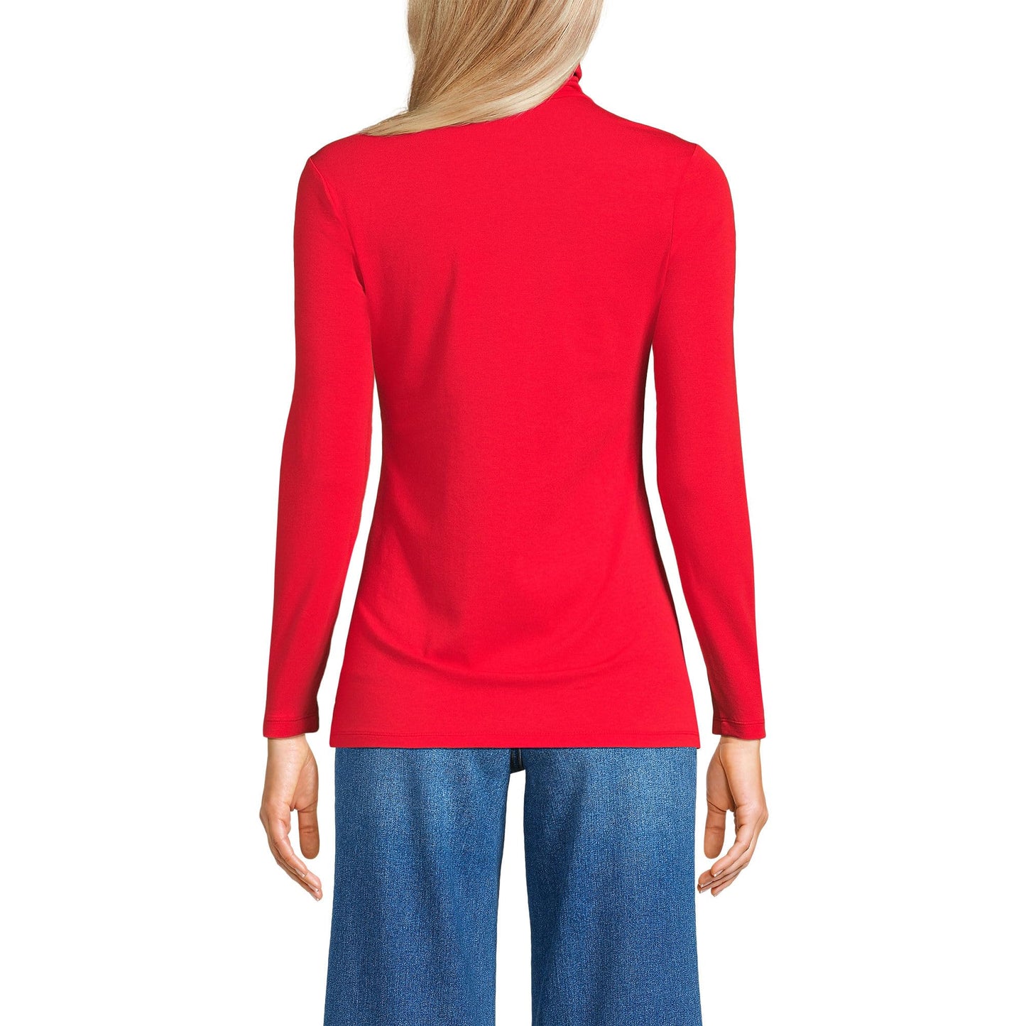 Lands' End Womens Long Sleeve Shaped LWCM Turtleneck Compass Red Tall Large