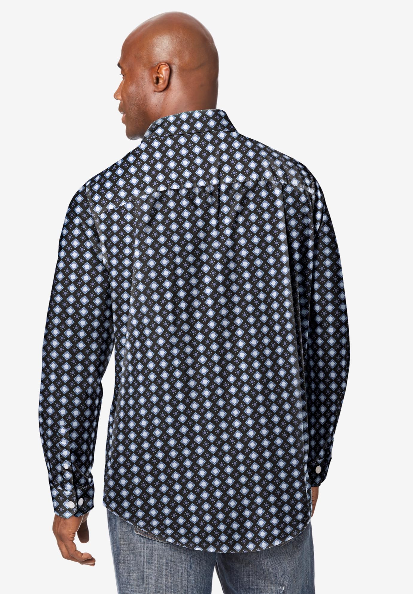 KingSize Men's Big & Tall The No-Tuck Casual Shirt - 5XL, Black Geo