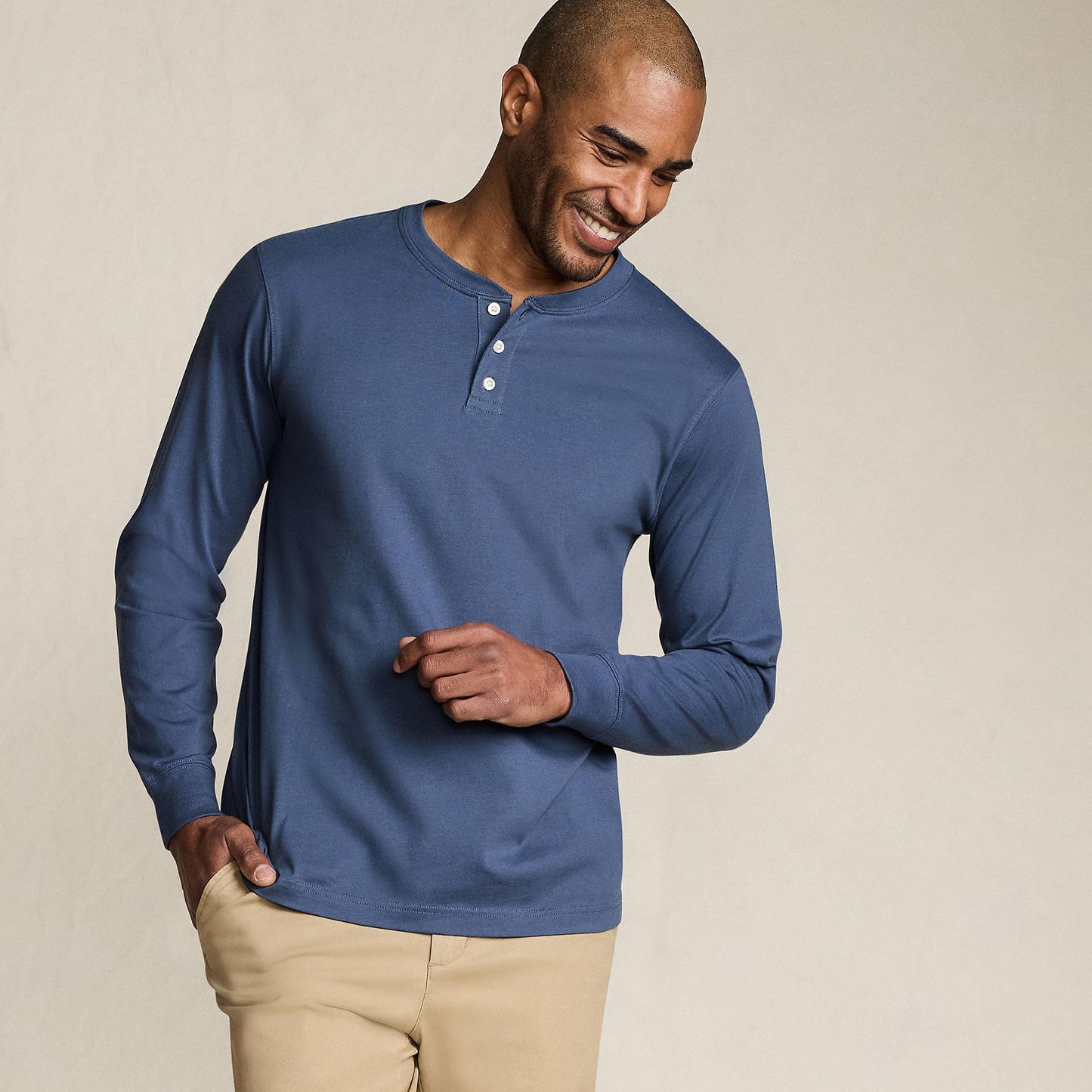 Lands' End Mens Long Sleeve Super-T Henley Nightfall Blue Tall XX-Large