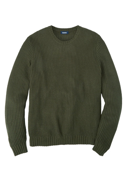 KingSize Men's Big & Tall Shaker Knit Crewneck Sweater - 7XL, Olive