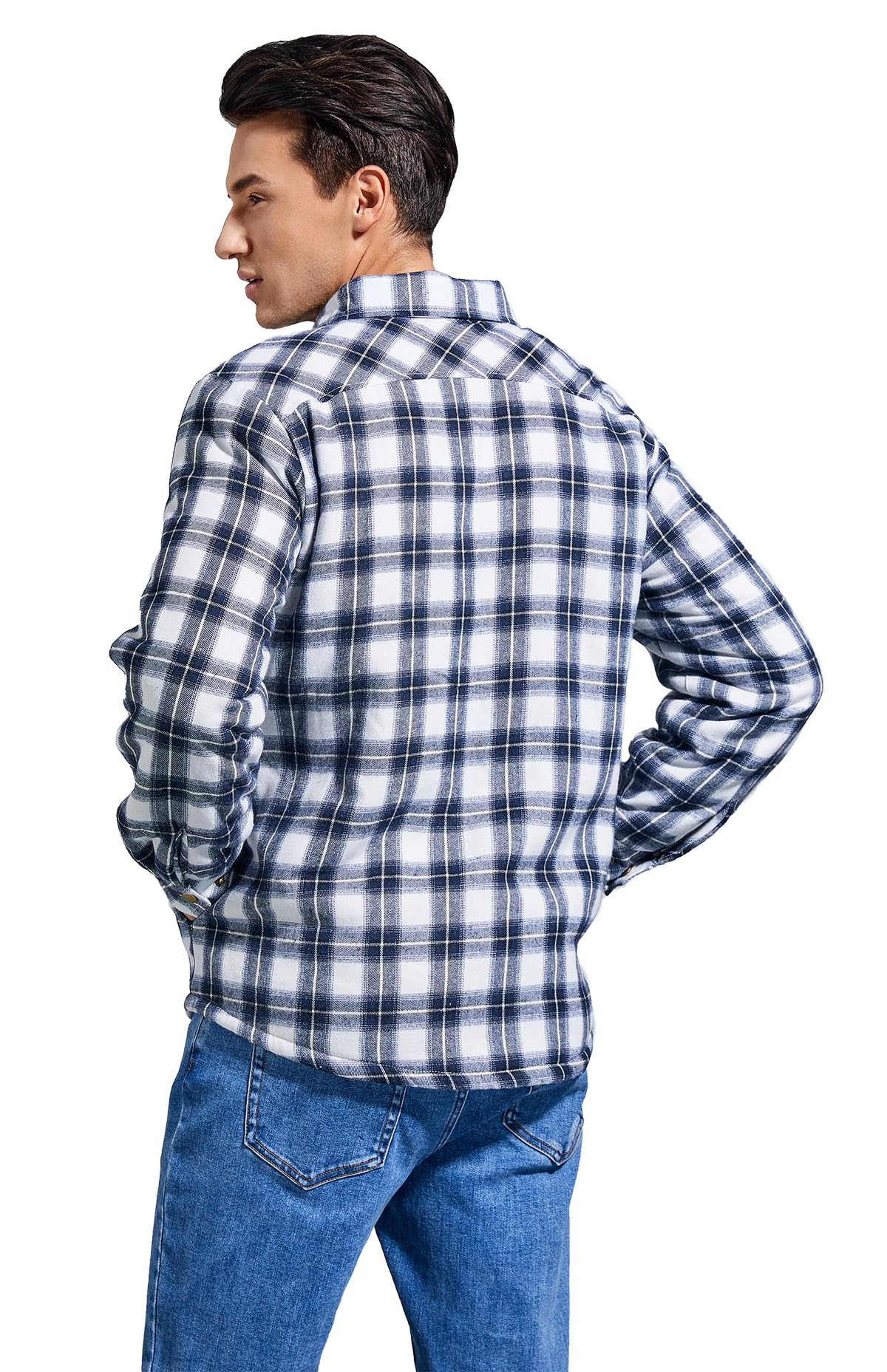 Puwasa Men's Lightweight Cotton Jacket Fleece Lined Flannel Jacket Button Up Shirts Long Sleeve Winter Coat Blue X-Large Tall