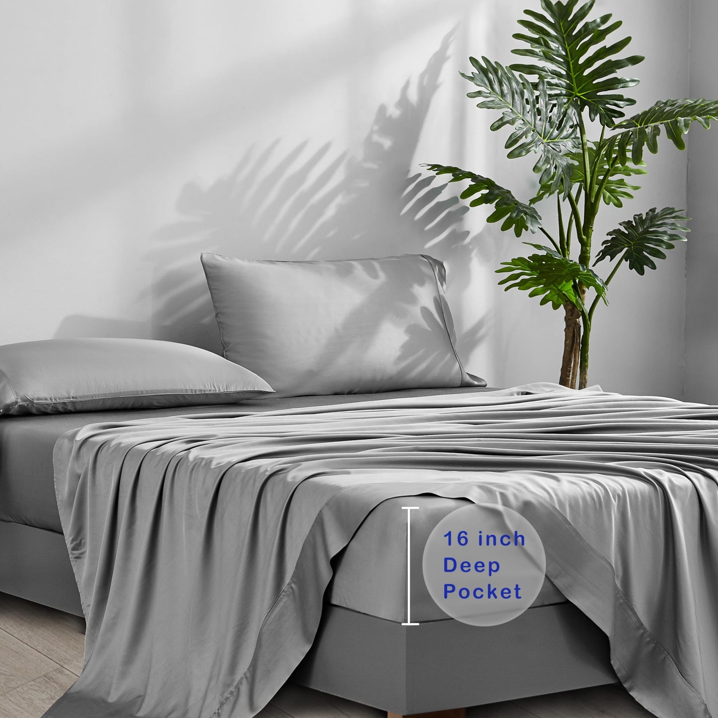 ACCURATEX Cooling Sheets California King Size - Viscose Made from Bamboo, Luxury Cool Silky Sheet Set for Cal King Size Bed, Super Soft Breathable Bed Sheets up to 16 inches Deep Pockect,Grey