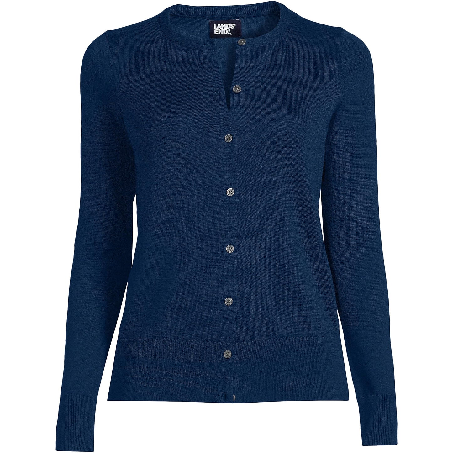 Lands' End Womens FG Cotton Cardigan Sweater Deep Sea Navy Tall Small