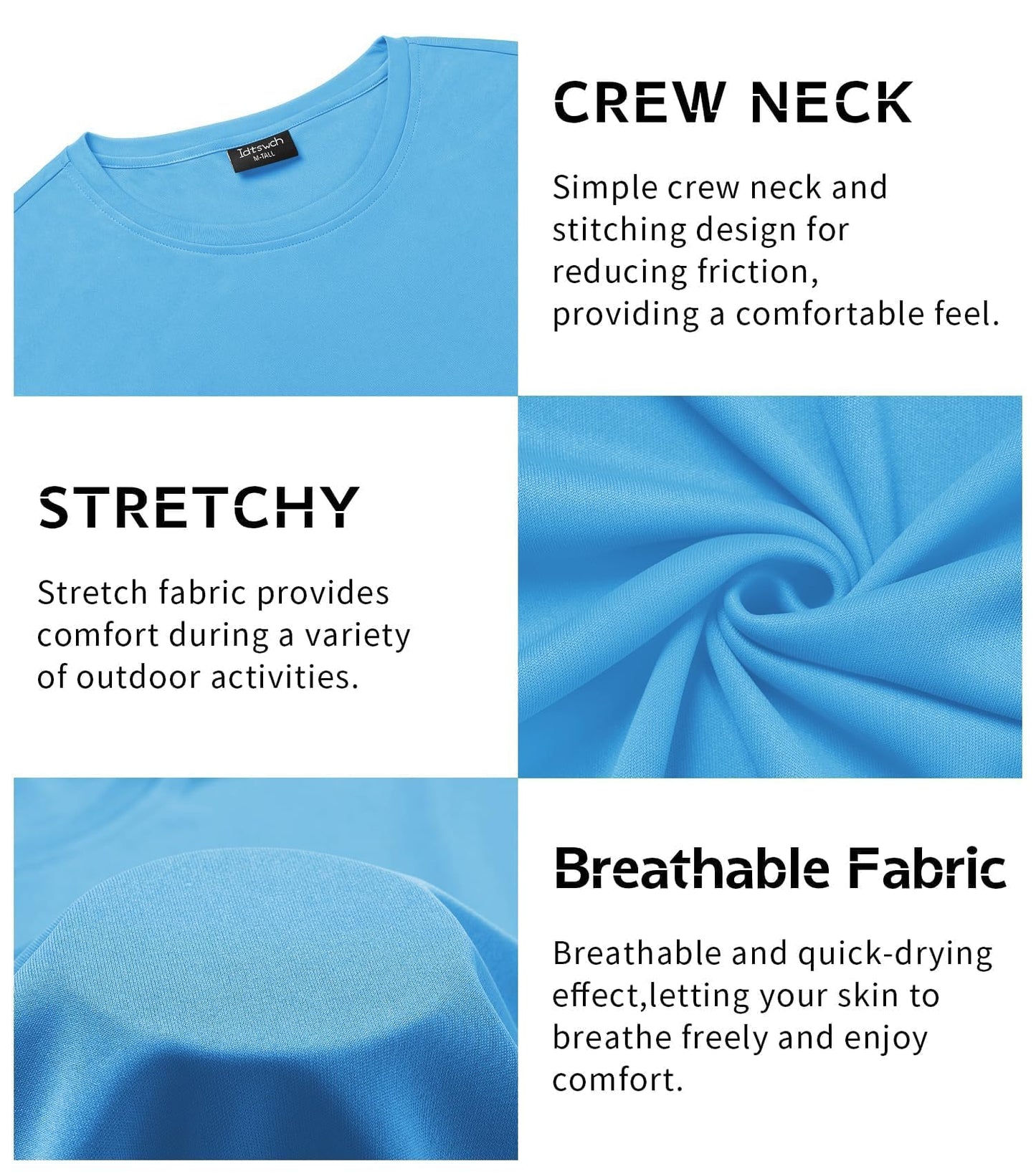 Idtswch Men's Tall T-Shirt Rash Guard UPF 50+ T-Shirt Quick Dry Swim Water Top Tee Short Sleeve Athletic Shirts 28light blue-4XL