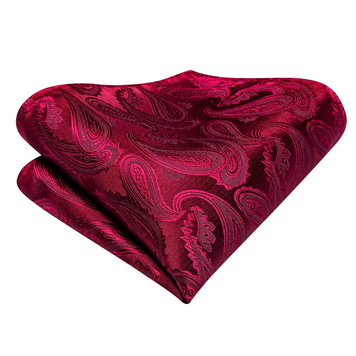 Hi-Tie 70'' Burgundy Ties for Men Silk Paisley Extra Long Men's Ties Set Necktie and Pocket Square Cufflinks for Wedding