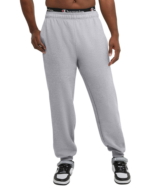 Champion Men's Fleece Joggers, Sweatpants, Standard Fit, Midweight, Script, Available in Regular and Big, Oxford Gray-C Patch Logo, X-Large Tall