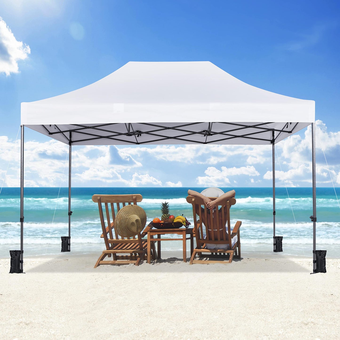 Yaheetech Heavy Duty Pop Up Canopy Tent, 10x15 Commercial Instant Shelter Tent, Outdoor Adjustable Canopy with Wheeled Bag, 4 Sandbags & 8 Stakes, White