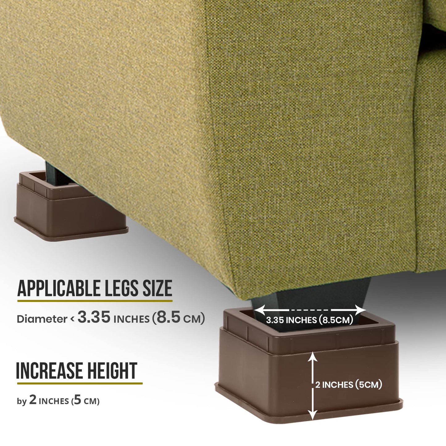 Utopia Bedding Bed Risers 2 Inch - Pack of 8 - Adjustable Furniture Risers 2 & 4 inch - Anti Slip Foam & Rubber Pad - Stackable Beds Lifts Heavy Duty for Sofa, Bed, Table, Couch & Chair (Brown)