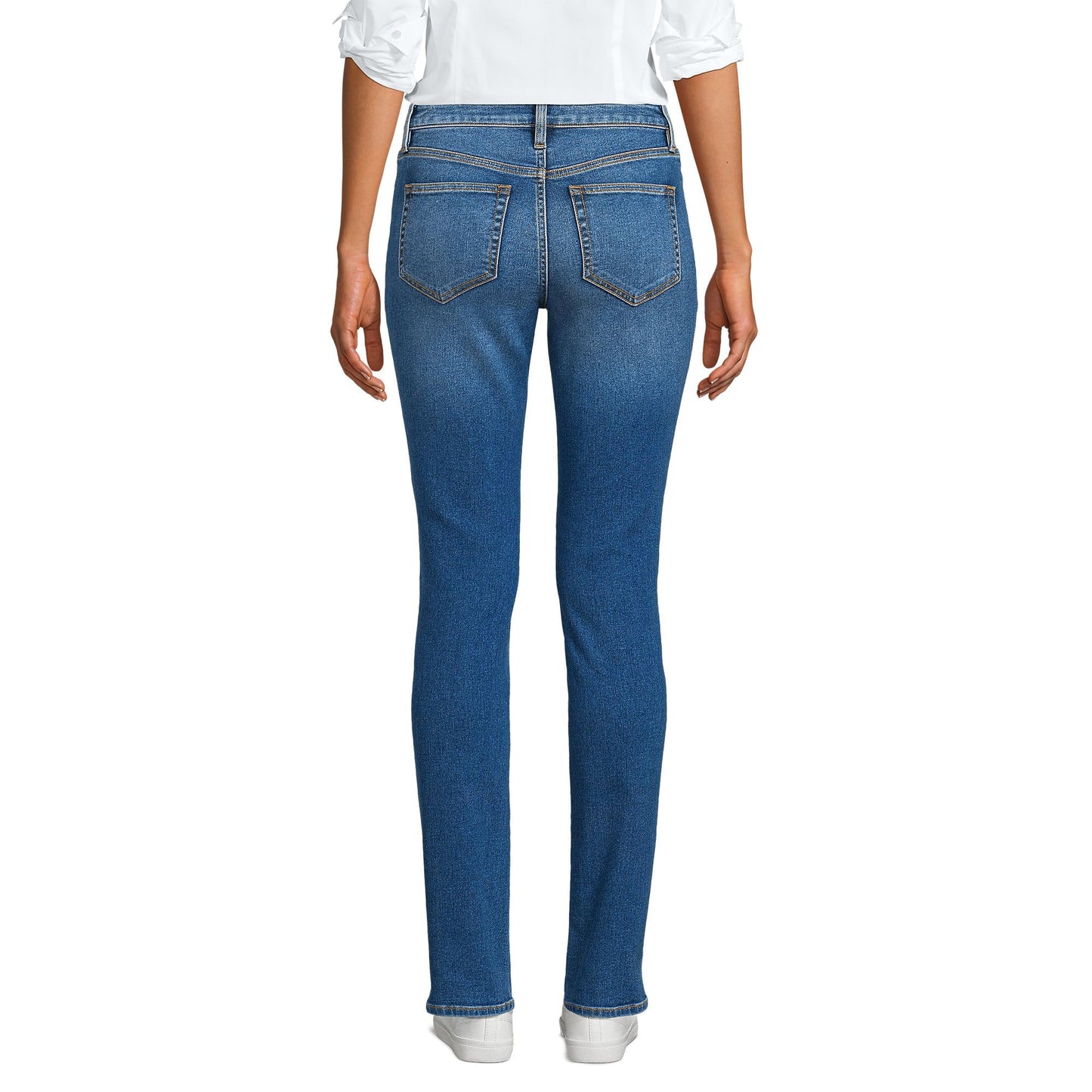 Lands' End Womens MR Straight Leg Blue Jeans-Recover Denim Indigo Tide Blue Tall 14 34