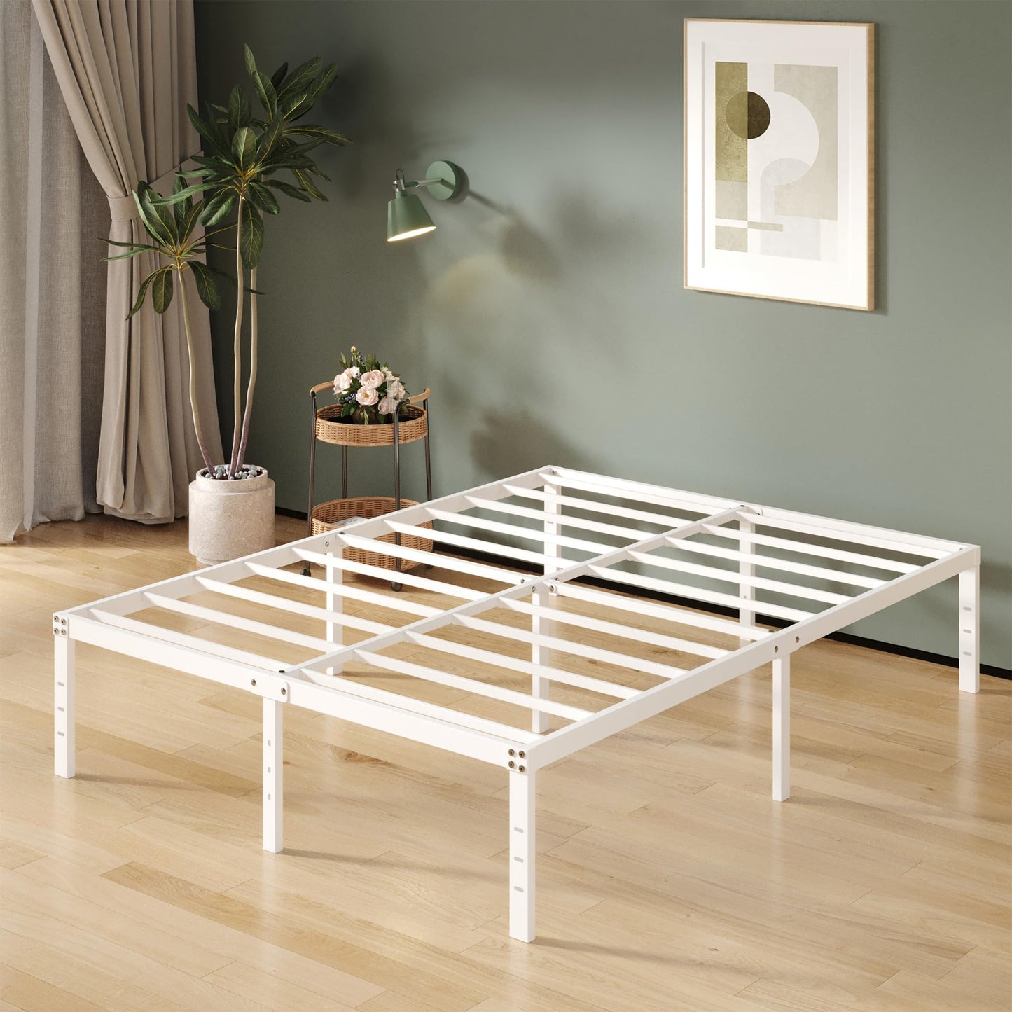Upcanso 16 Inch White California King Bed Frames No Box Spring Need, Platform Cal King Bed Frame with High Storage, Eassy Assembly 3,500 lbs Heavy Duty Bedframes