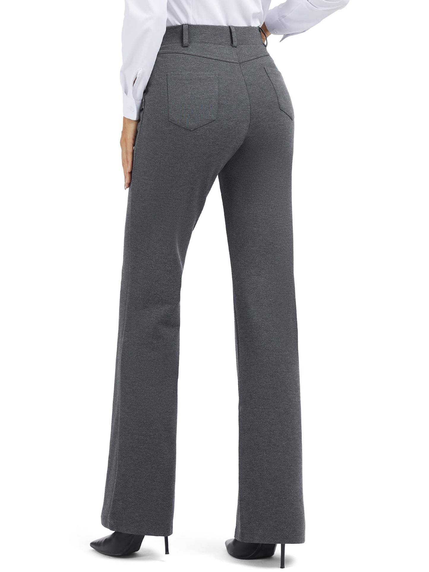 Tallemon Tall Womens Extra Long 38" Inseam Flared Dress Pants with Pockets Stretchy Work Utility Formal Slack, Charcoal, XXL