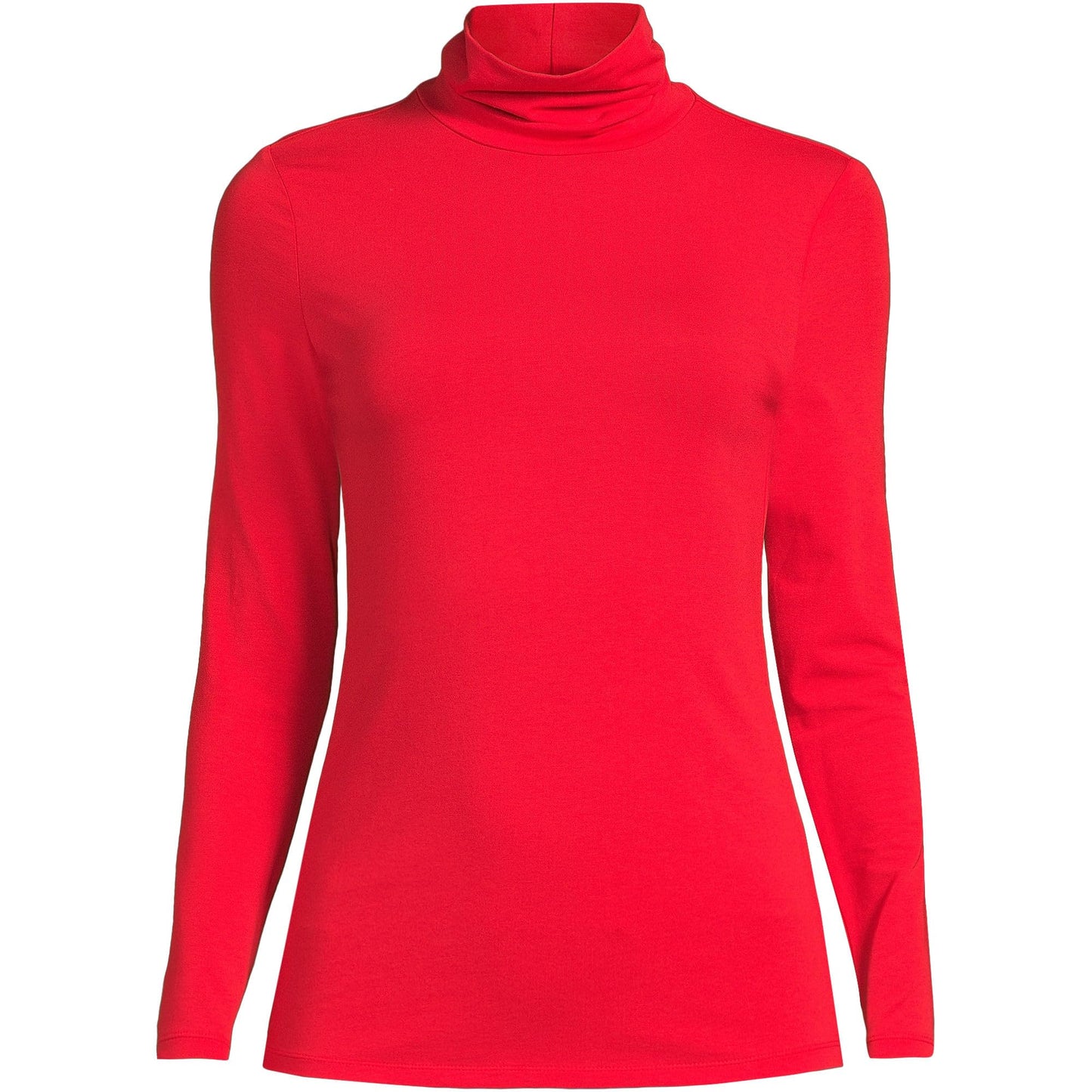 Lands' End Womens Long Sleeve Shaped LWCM Turtleneck Compass Red Tall Large